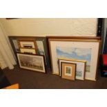 Collection of eight framed prints including four golfing.