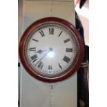 Circular mahogany cased fusee wall clock.