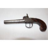 Williams London percussion pistol with turn off barrel and proof marks, 18cm length.