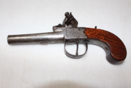 William Flintlock pistol, having turn off barrel and proof marks, 18cm length.