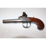 William Flintlock pistol, having turn off barrel and proof marks, 18cm length.