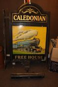Arched top wall mounted pub sign 'Caledonian', 144cm.