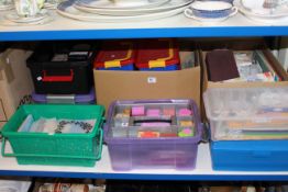 Large collection of craft accessories, sewing machine, four drawer chest and contents etc.
