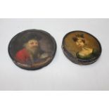 Two antique papier mache boxes, largest 10cm diameter.