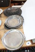 Fourteen pieces of pewter including various size plates, dishes, etc.