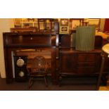 1920's/30's oak fire surround, oak mirror backed sideboard, 1920's wall clock,