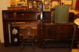 1920's/30's oak fire surround, oak mirror backed sideboard, 1920's wall clock,