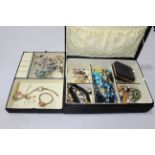 Jewellery box and contents including costume, ladies watches, etc.
