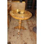 Circular inlaid Sorrento table having frieze drawer and raised on turned pedestal tripod base,