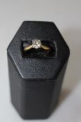 Solitaire diamond 18 carat gold ring, having approximate 0.75 carat diamond, size L.