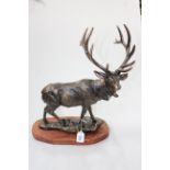 Bronzed stag on plinth, 48cm high.