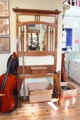 Edwardian oak mirror backed hallstand, 136cm by 106cm by 30cm.