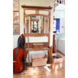 Edwardian oak mirror backed hallstand, 136cm by 106cm by 30cm.