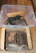 Two boxes of early metalware including locks, etc.