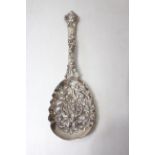 Victorian silver highly ornate fruit spoon, London 1892, 23.5cm.