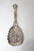 Victorian silver highly ornate fruit spoon, London 1892, 23.5cm.