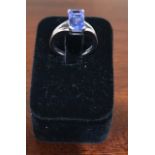 Ceylon sapphire and 18 carat white gold ring, having rectangular 2 carat sapphire, size L.