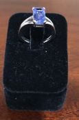 Ceylon sapphire and 18 carat white gold ring, having rectangular 2 carat sapphire, size L.