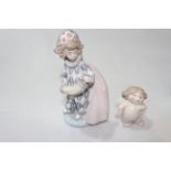 Lladro Young Clown with Concertina, sculptor Jose Pache, retired, 8cm, and Nao Singing Cherub (2).