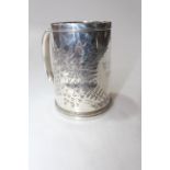 Victorian silver christening mug with engraved decoration and initials, Exeter 1877.