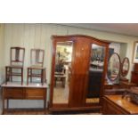 Edwardian inlaid mahogany five piece bedroom suite comprising double mirror door wardrobe,