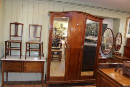 Edwardian inlaid mahogany five piece bedroom suite comprising double mirror door wardrobe,