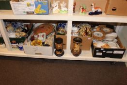 Five boxes of Victorian teawares, Doulton Tapestry, Bretby vases, etc.