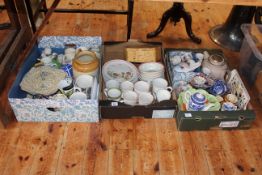 Three boxes of ceramics including Denby, Maling lustre, Stoneware jar, commemorative wares, etc.