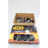 Star Wars Saga Edition chess set and a box of Star Wars and other figures.