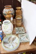 Eight pieces of Denby including vases and dishes, two Langley Ware vases, etc.