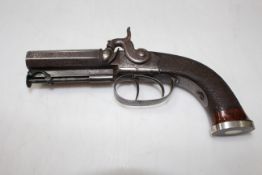 19th Century double barrel percussion pistol,