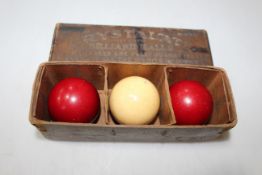 Boxed set of three 'Crystalate' billiard balls.
