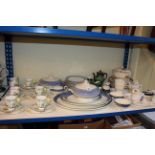 Pagoda part tea set, Burslem blue and white dinnerware including tureens,