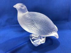 Lalique frosted glass quail, 13.5cm high, etched mark to base.