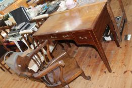 Edwardian mahogany line inlaid three drawer writing/dressing table and early 20th Century oak