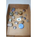 Collection of silver and other boxes including blue enamel cosmetic and stamp box (16).