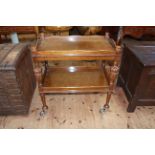Oak Lees style tray top two tier dinner wagon, 83cm by 76cm by 48cm.