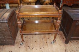 Oak Lees style tray top two tier dinner wagon, 83cm by 76cm by 48cm.