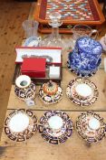 Collection of Royal Crown Derby including pot pourri, vase, cups and saucers, Losol biscuit jar,