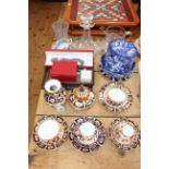 Collection of Royal Crown Derby including pot pourri, vase, cups and saucers, Losol biscuit jar,