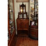 Victorian mirror panelled top two door corner cabinet, 180cm.