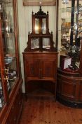 Victorian mirror panelled top two door corner cabinet, 180cm.