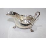 George IV silver sauce boat on elegant shell feet, Chester 1912.