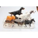 Two Beswick 'Setter' sculptures and five other dog and horse ornaments (7).
