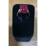 8 carat ruby and diamond 18 carat white gold ring, size M/N.