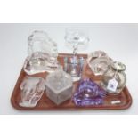 Glassware including Millefiori scent bottle, animal paperweights, etc (10).