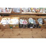 Five boxes of tea and dinnerware, china including Beswick horses and teapot, Wedgwood, etc.