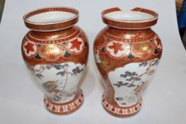 Pair large Japanese Kutani vases, 31cm, character marks to base.