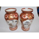 Pair large Japanese Kutani vases, 31cm, character marks to base.