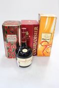 Three boxed bottles, Cognac including Courvoisier, Luxe Courvoisier and Classique Bisquit.